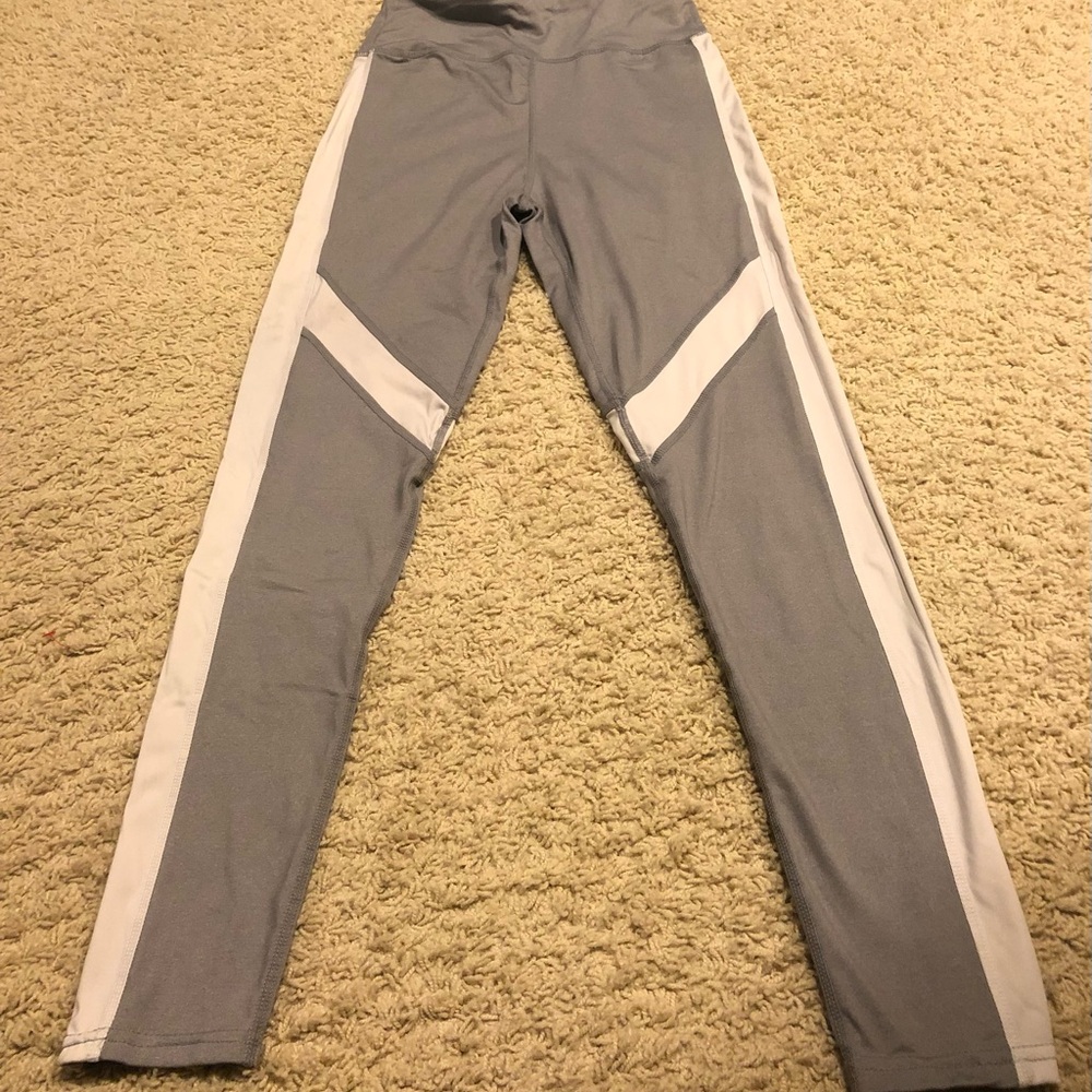 Forever 21 Gray and White Leggings with Sporty Side Stripes